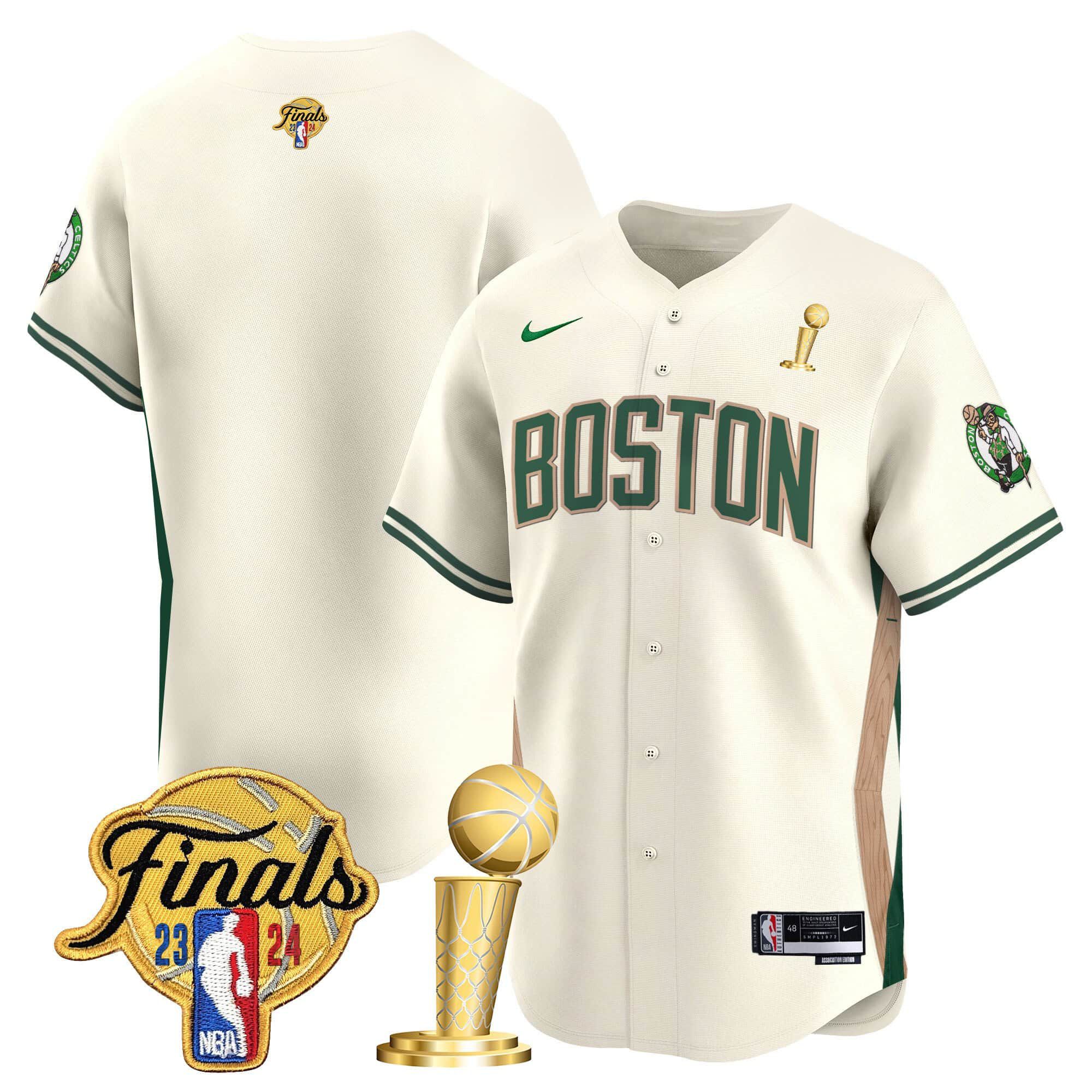 Men Boston Celtics Blank Cream 2024 Nike Final & Champions Patch Baseball NBA Jersey->boston celtics->NBA Jersey